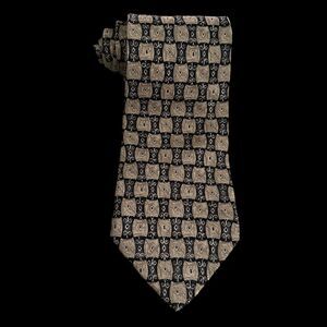 Vintage Oscar de la Renta Men's Geometric Necktie Tie Black/Gold 100% Silk 58"